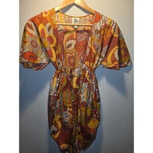 Ivy Jane Shirt Womens XS Orange Sleeveless V-Neck Tunic Boho Made USA whimsy